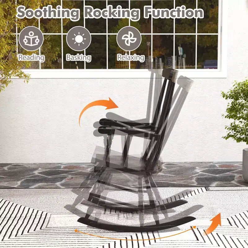 Costway Solid Wood Rocking Chair Porch Rocker Indoor Outdoor Seat Glossy Finish White\Coffee