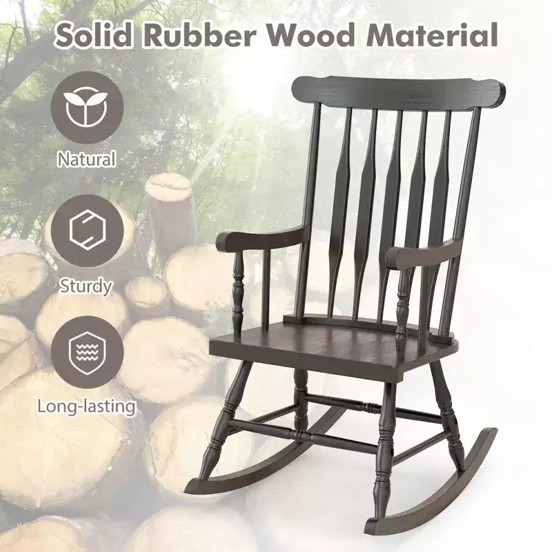 Costway Solid Wood Rocking Chair Porch Rocker Indoor Outdoor Seat Glossy Finish White\Coffee
