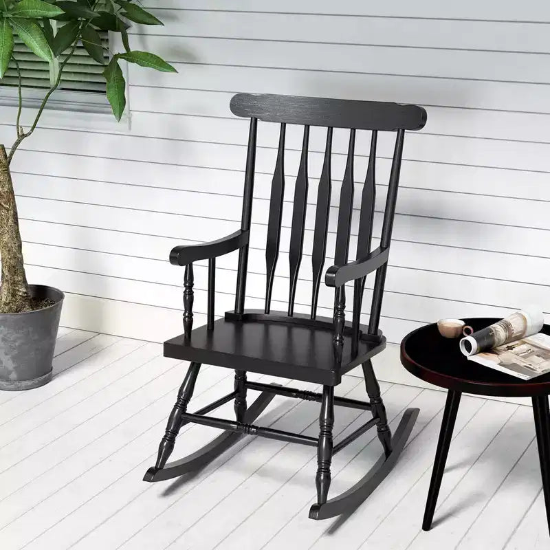 Costway Solid Wood Rocking Chair Porch Rocker Indoor Outdoor Seat Glossy Finish White\Coffee