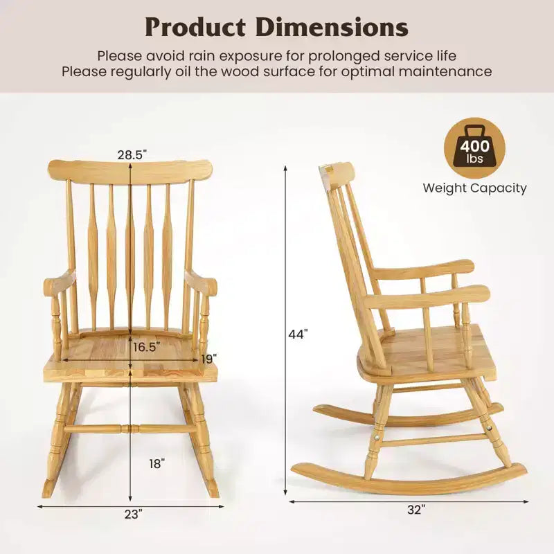 Costway Solid Wood Rocking Chair Porch Rocker Indoor Outdoor Seat Glossy Finish White\Coffee