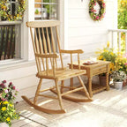Costway Solid Wood Rocking Chair Porch Rocker Indoor Outdoor Seat Glossy Finish White\Coffee