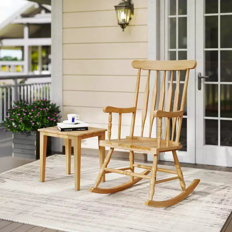 Costway Solid Wood Rocking Chair Porch Rocker Indoor Outdoor Seat Glossy Finish White\Coffee