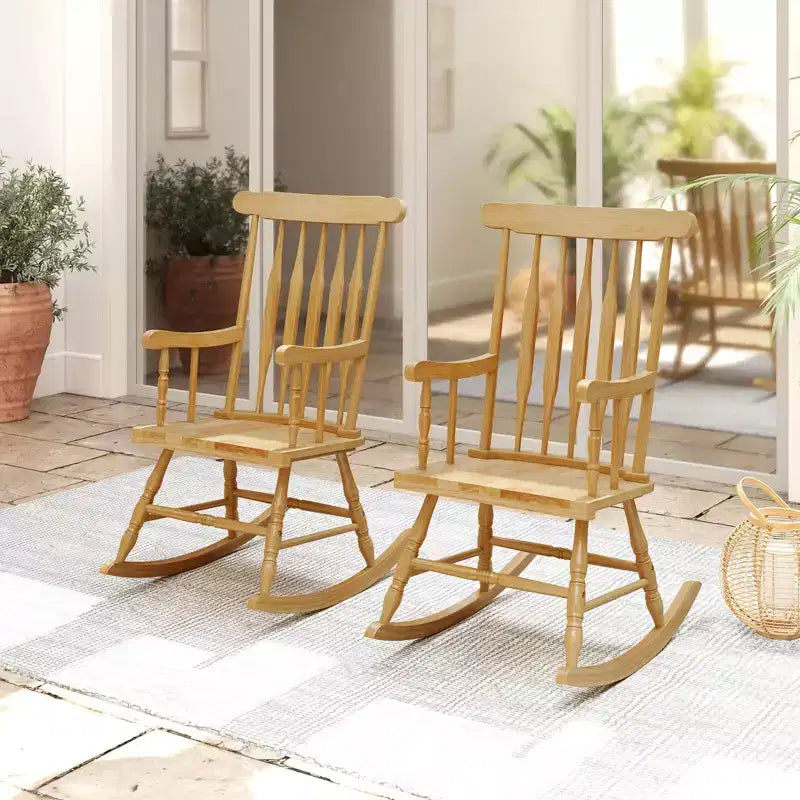 Costway Solid Wood Rocking Chair Porch Rocker Indoor Outdoor Seat Glossy Finish White\Coffee