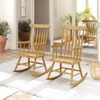 Costway Solid Wood Rocking Chair Porch Rocker Indoor Outdoor Seat Glossy Finish White\Coffee