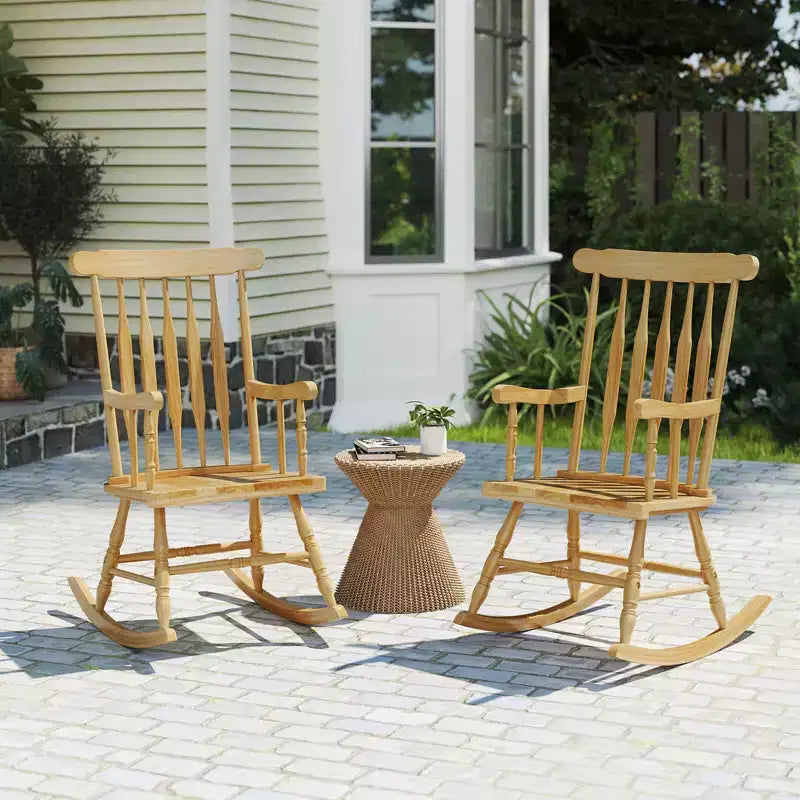 Costway Solid Wood Rocking Chair Porch Rocker Indoor Outdoor Seat Glossy Finish White\Coffee