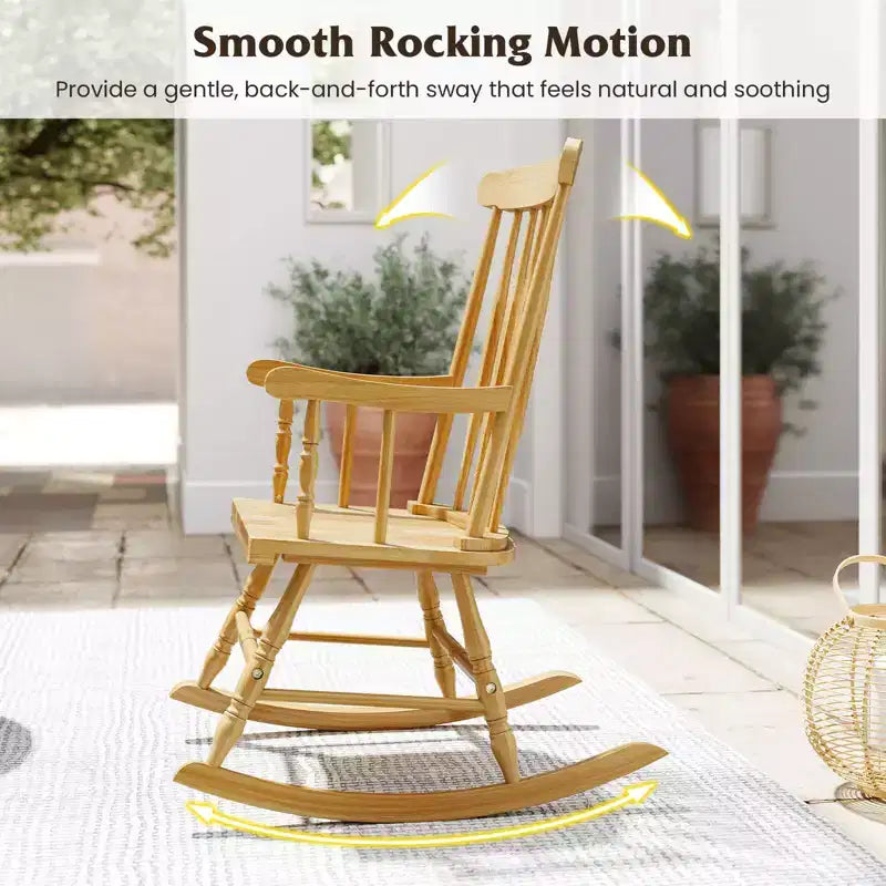 Costway Solid Wood Rocking Chair Porch Rocker Indoor Outdoor Seat Glossy Finish White\Coffee