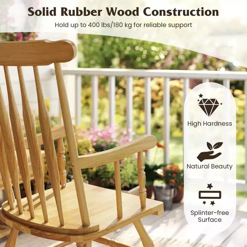 Costway Solid Wood Rocking Chair Porch Rocker Indoor Outdoor Seat Glossy Finish White\Coffee