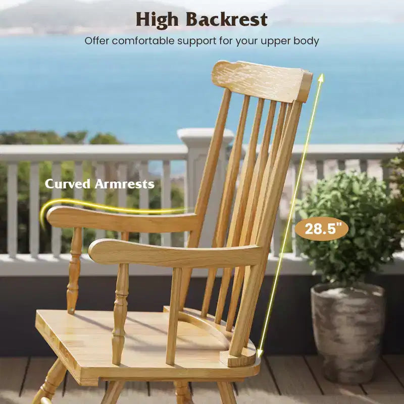 Costway Solid Wood Rocking Chair Porch Rocker Indoor Outdoor Seat Glossy Finish White\Coffee