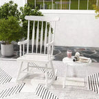 Costway Solid Wood Rocking Chair Porch Rocker Indoor Outdoor Seat Glossy Finish White\Coffee