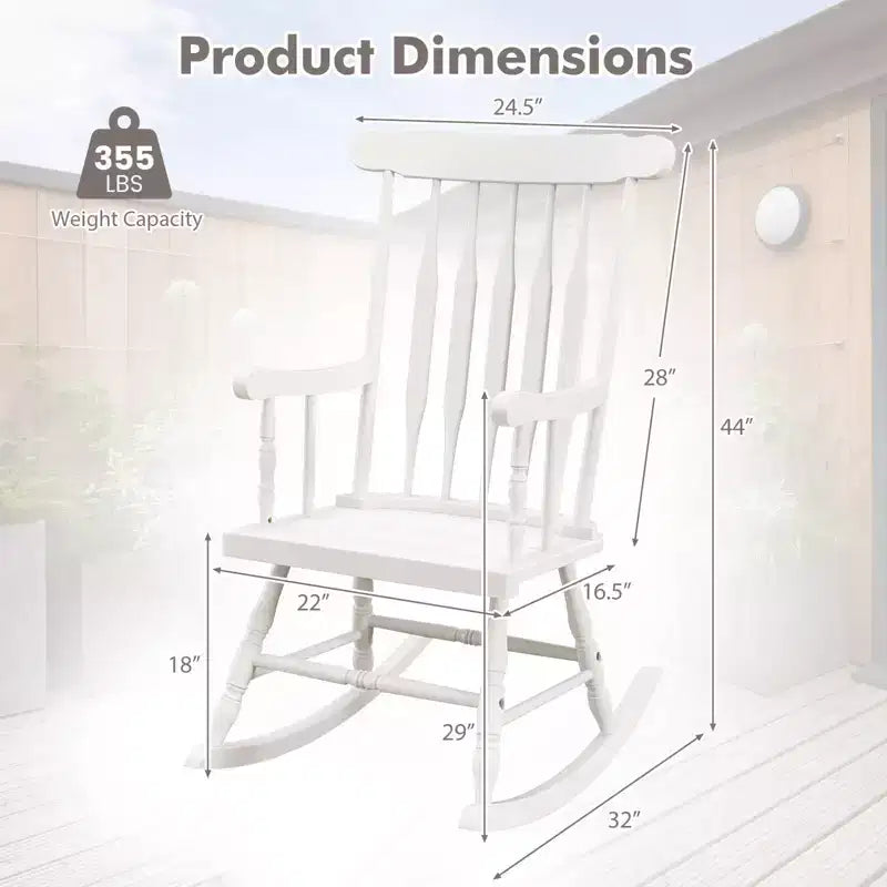 Costway Solid Wood Rocking Chair Porch Rocker Indoor Outdoor Seat Glossy Finish White\Coffee