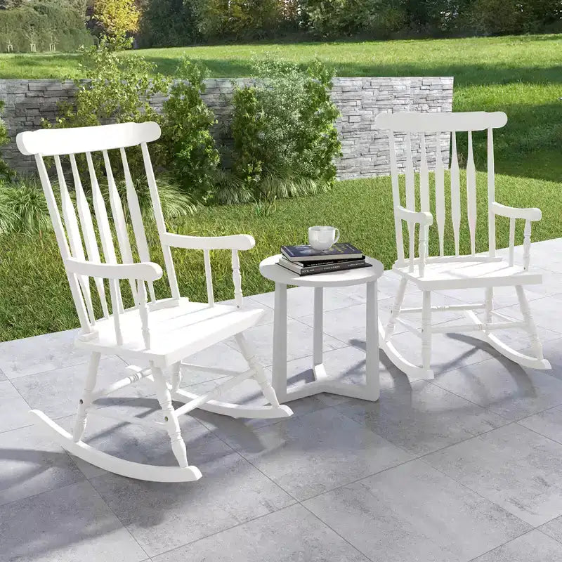 Costway Solid Wood Rocking Chair Porch Rocker Indoor Outdoor Seat Glossy Finish White\Coffee