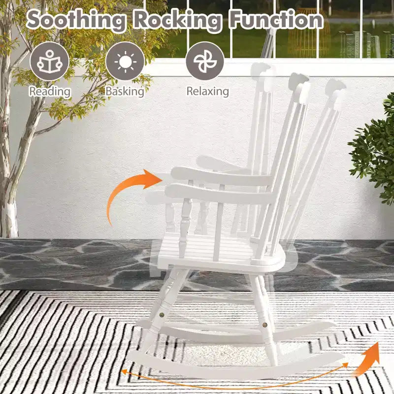 Costway Solid Wood Rocking Chair Porch Rocker Indoor Outdoor Seat Glossy Finish White\Coffee