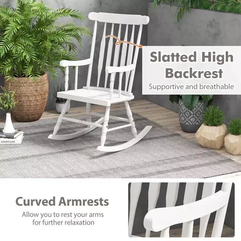 Costway Solid Wood Rocking Chair Porch Rocker Indoor Outdoor Seat Glossy Finish White\Coffee