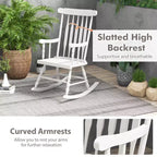 Costway Solid Wood Rocking Chair Porch Rocker Indoor Outdoor Seat Glossy Finish White\Coffee
