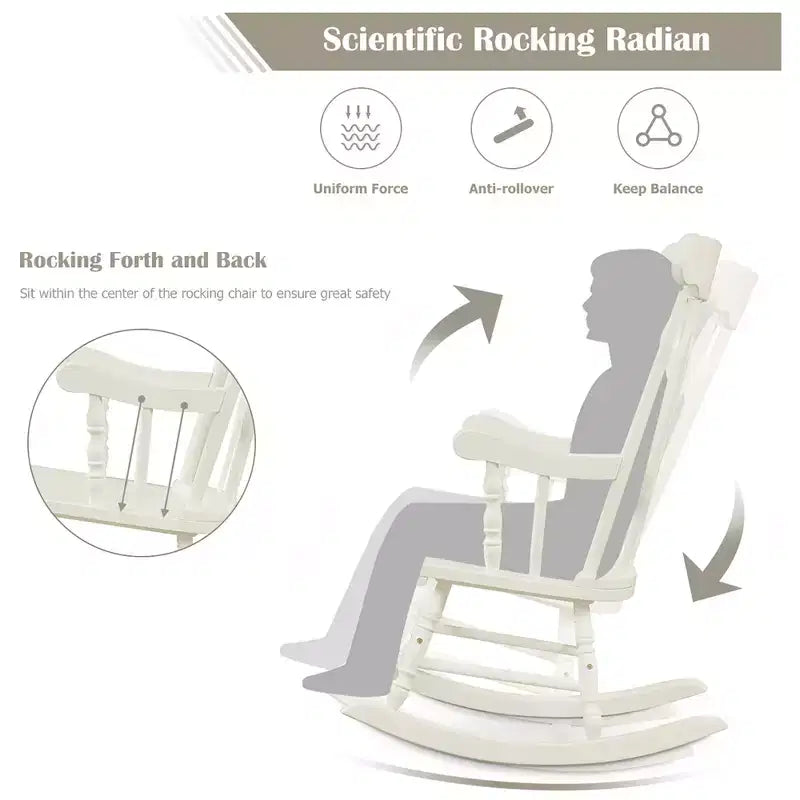 Costway Solid Wood Rocking Chair Porch Rocker Indoor Outdoor Seat Glossy Finish White\Coffee
