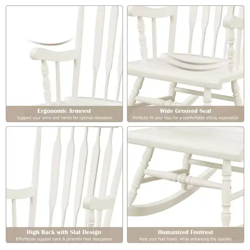 Costway Solid Wood Rocking Chair Porch Rocker Indoor Outdoor Seat Glossy Finish White\Coffee
