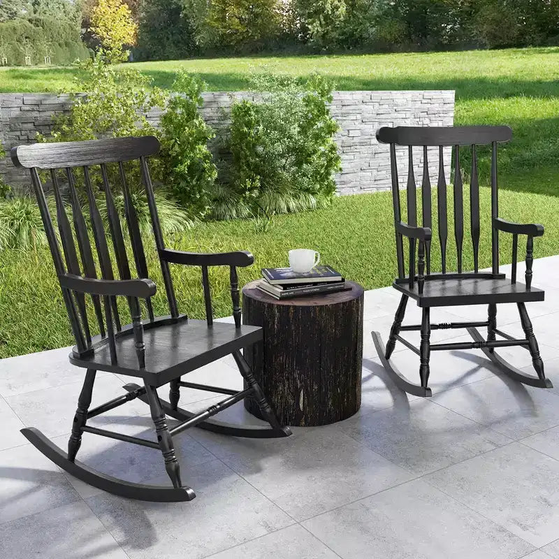 Costway Solid Wood Rocking Chair Porch Rocker Indoor Outdoor Seat Glossy Finish White\Coffee