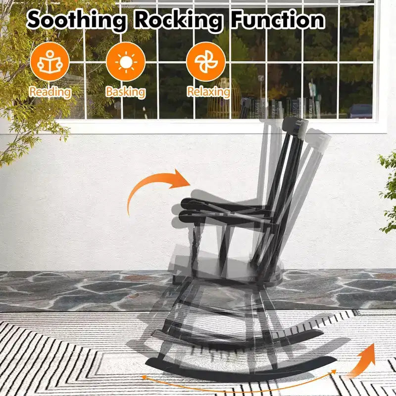 Costway Solid Wood Rocking Chair Porch Rocker Indoor Outdoor Seat Glossy Finish White\Coffee