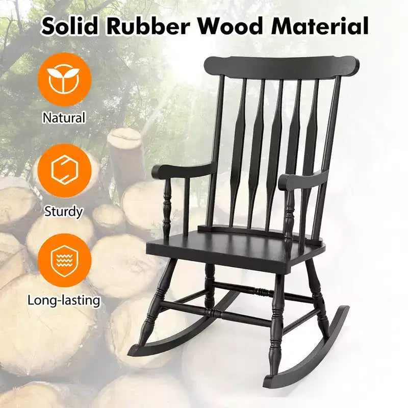 Costway Solid Wood Rocking Chair Porch Rocker Indoor Outdoor Seat Glossy Finish White\Coffee