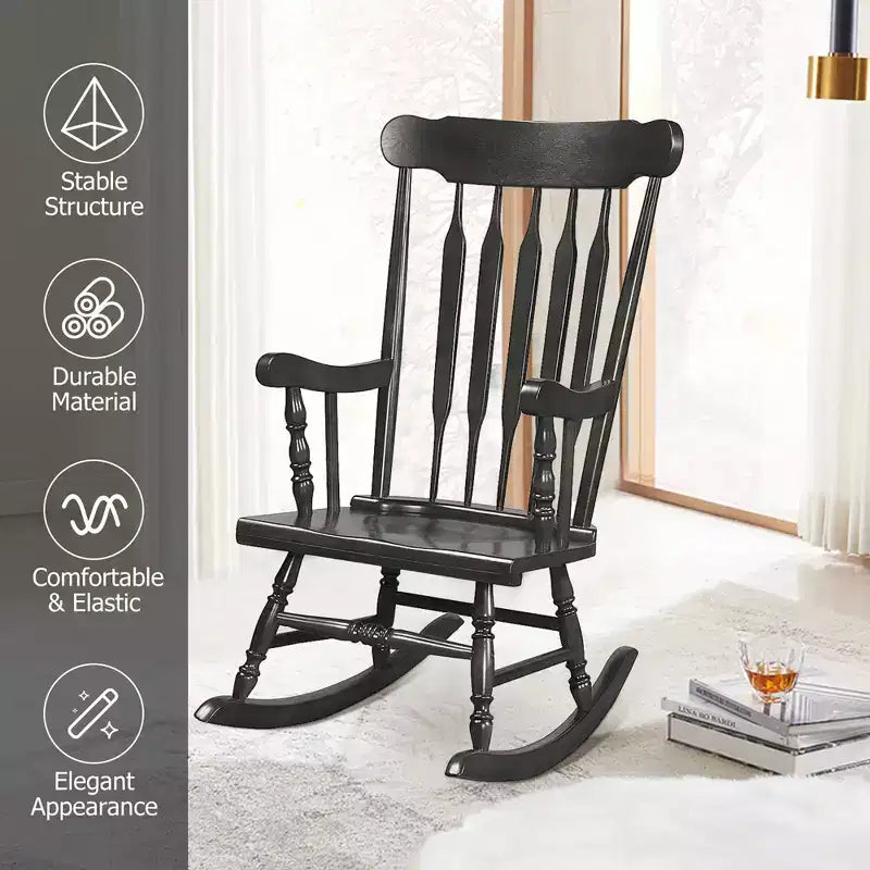 Costway Solid Wood Rocking Chair Porch Rocker Indoor Outdoor Seat Glossy Finish White\Coffee
