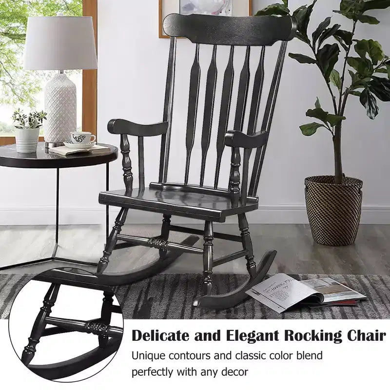 Costway Solid Wood Rocking Chair Porch Rocker Indoor Outdoor Seat Glossy Finish White\Coffee