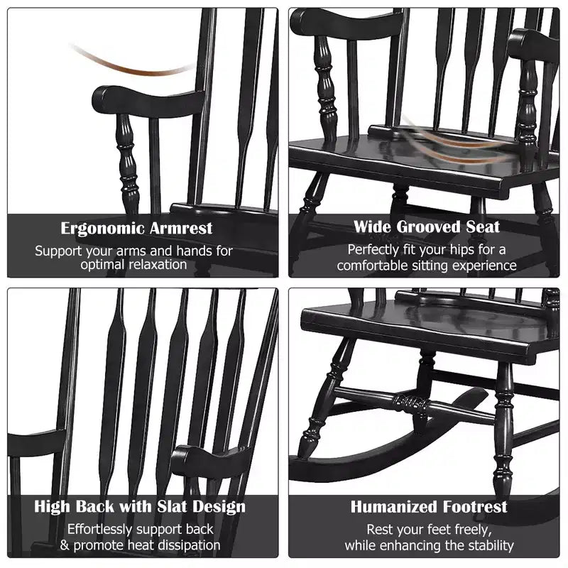 Costway Solid Wood Rocking Chair Porch Rocker Indoor Outdoor Seat Glossy Finish White\Coffee
