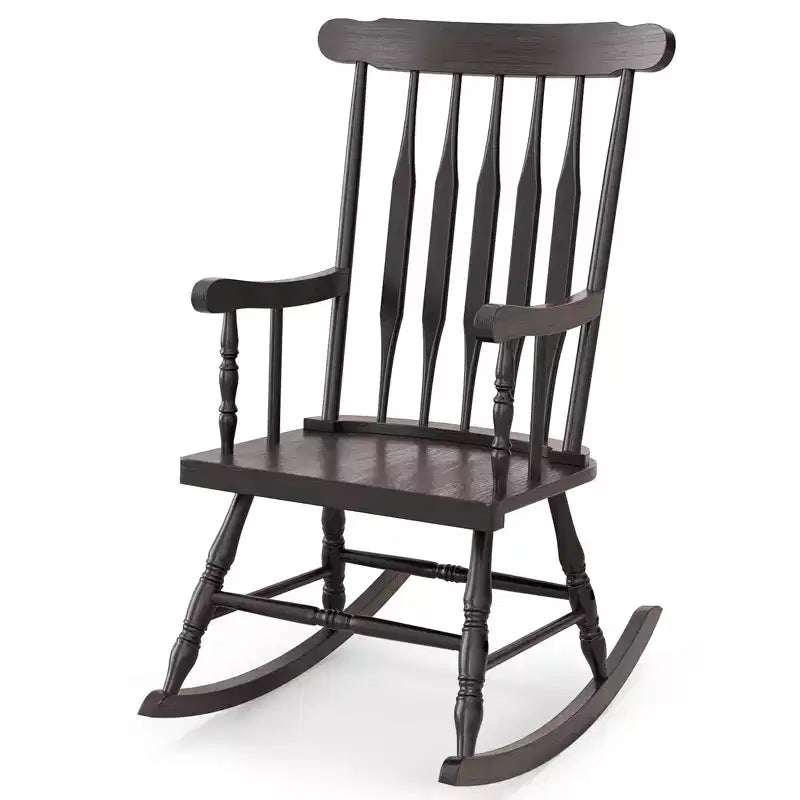 Costway Solid Wood Rocking Chair Porch Rocker Indoor Outdoor Seat Glossy Finish White\Coffee
