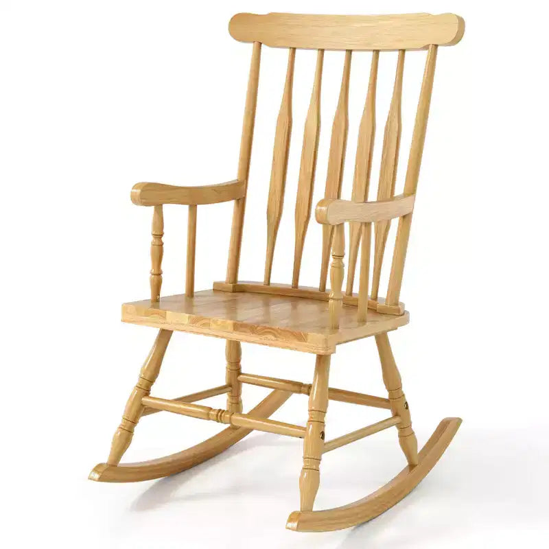 Costway Solid Wood Rocking Chair Porch Rocker Indoor Outdoor Seat Glossy Finish White\Coffee