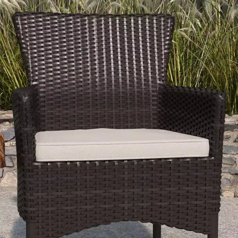 Merrick Lane Patio Chairs with Fade and Weather Resistant Wicker Wrapped Powder Coated Steel Frames & Cushions-Set of 2