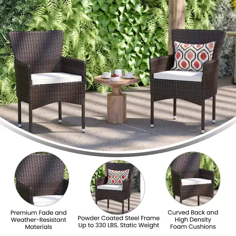 Merrick Lane Patio Chairs with Fade and Weather Resistant Wicker Wrapped Powder Coated Steel Frames & Cushions-Set of 2