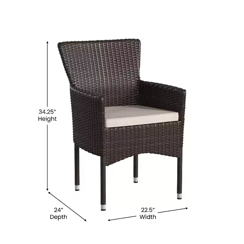Merrick Lane Patio Chairs with Fade and Weather Resistant Wicker Wrapped Powder Coated Steel Frames & Cushions-Set of 2