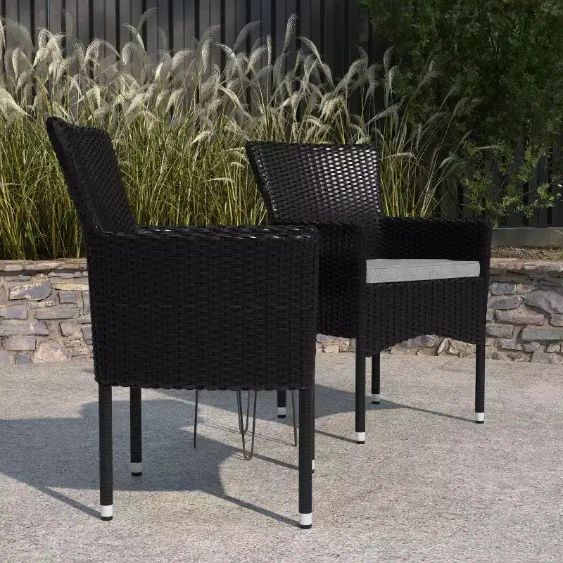 Merrick Lane Patio Chairs with Fade and Weather Resistant Wicker Wrapped Powder Coated Steel Frames & Cushions-Set of 2