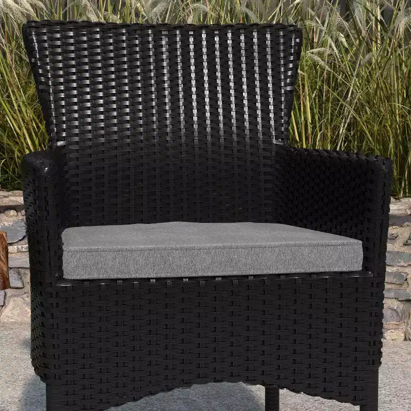 Merrick Lane Patio Chairs with Fade and Weather Resistant Wicker Wrapped Powder Coated Steel Frames & Cushions-Set of 2