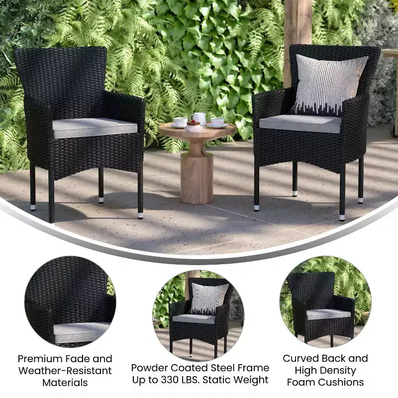 Merrick Lane Patio Chairs with Fade and Weather Resistant Wicker Wrapped Powder Coated Steel Frames & Cushions-Set of 2