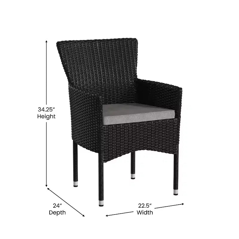 Merrick Lane Patio Chairs with Fade and Weather Resistant Wicker Wrapped Powder Coated Steel Frames & Cushions-Set of 2