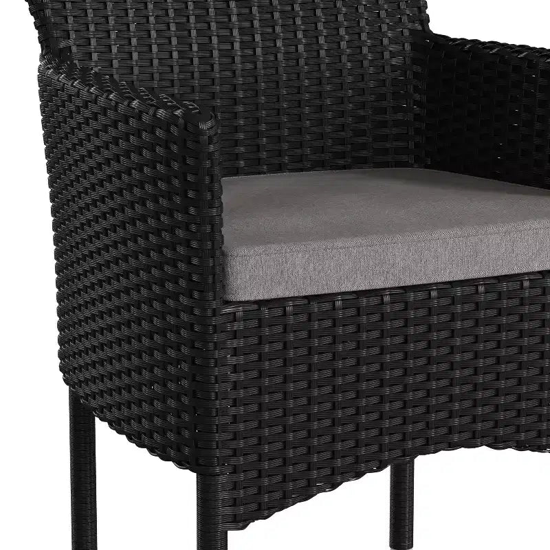 Merrick Lane Patio Chairs with Fade and Weather Resistant Wicker Wrapped Powder Coated Steel Frames & Cushions-Set of 2