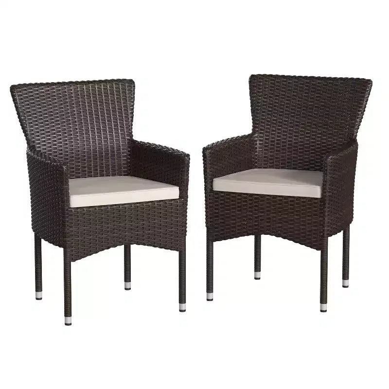 Merrick Lane Patio Chairs with Fade and Weather Resistant Wicker Wrapped Powder Coated Steel Frames & Cushions-Set of 2