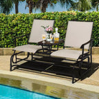 Costway 2 Person Patio Double Glider Steel Frame Loveseat Rocking with Center Table