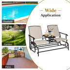 Costway 2 Person Patio Double Glider Steel Frame Loveseat Rocking with Center Table