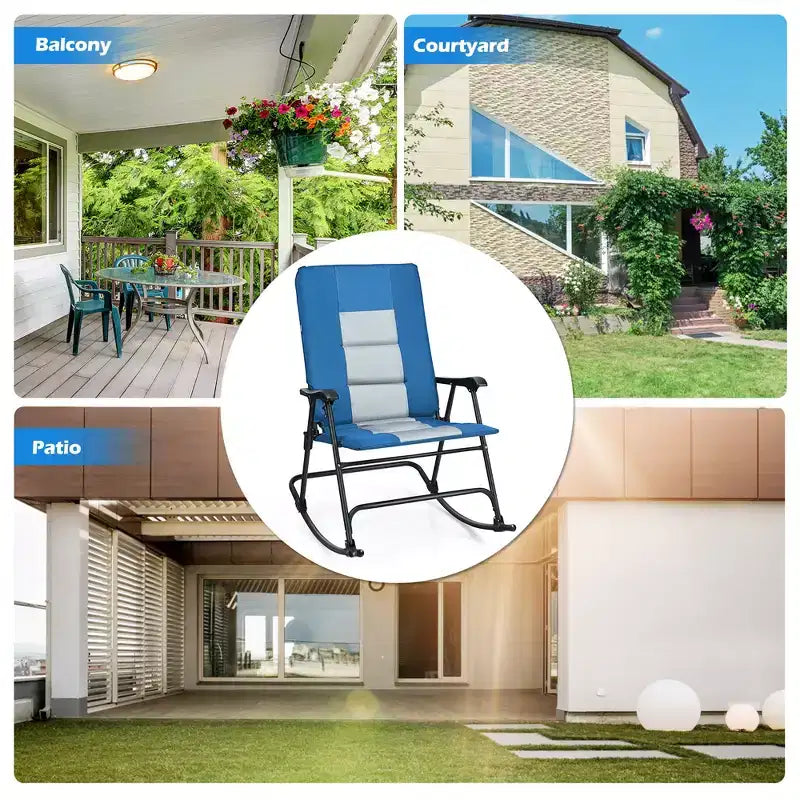 Costway Foldable Rocking Padded Chair Portable Camping Chair with Backrest Armrest Red\Blue
