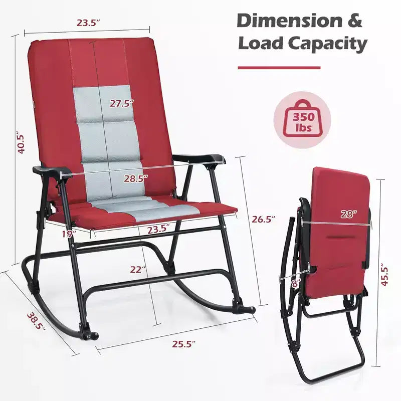 Costway Foldable Rocking Padded Chair Portable Camping Chair with Backrest Armrest Red\Blue