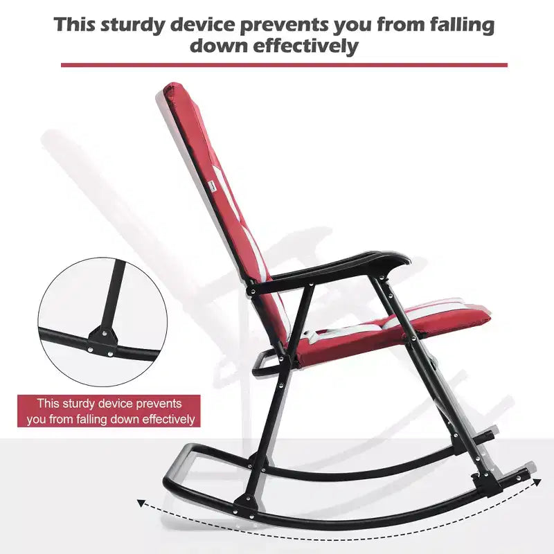 Costway Foldable Rocking Padded Chair Portable Camping Chair with Backrest Armrest Red\Blue