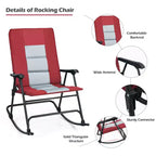 Costway Foldable Rocking Padded Chair Portable Camping Chair with Backrest Armrest Red\Blue