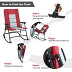 Costway Foldable Rocking Padded Chair Portable Camping Chair with Backrest Armrest Red\Blue