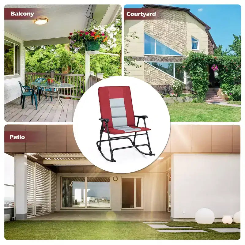 Costway Foldable Rocking Padded Chair Portable Camping Chair with Backrest Armrest Red\Blue