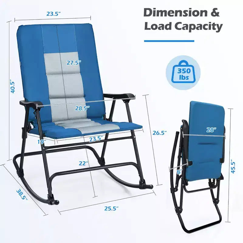 Costway Foldable Rocking Padded Chair Portable Camping Chair with Backrest Armrest Red\Blue