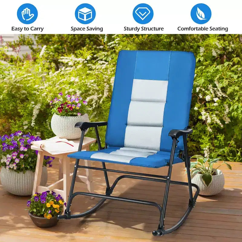 Costway Foldable Rocking Padded Chair Portable Camping Chair with Backrest Armrest Red\Blue