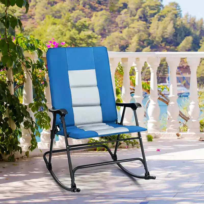 Costway Foldable Rocking Padded Chair Portable Camping Chair with Backrest Armrest Red\Blue