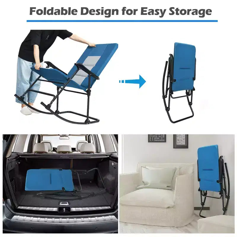 Costway Foldable Rocking Padded Chair Portable Camping Chair with Backrest Armrest Red\Blue