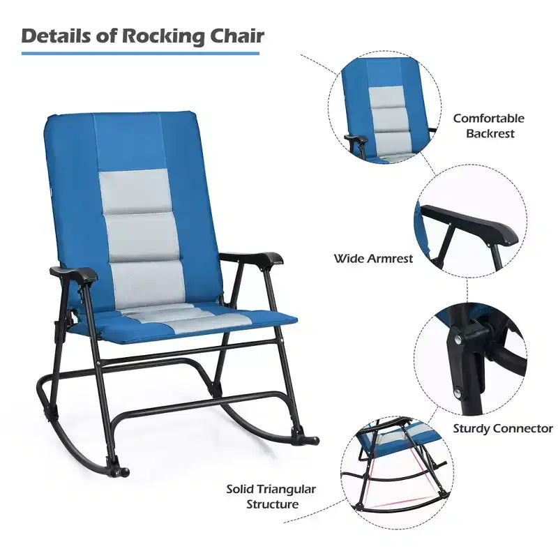 Costway Foldable Rocking Padded Chair Portable Camping Chair with Backrest Armrest Red\Blue